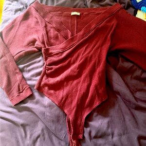 NEVER WORN Free People Burgundy Ribbed Bodysuit
